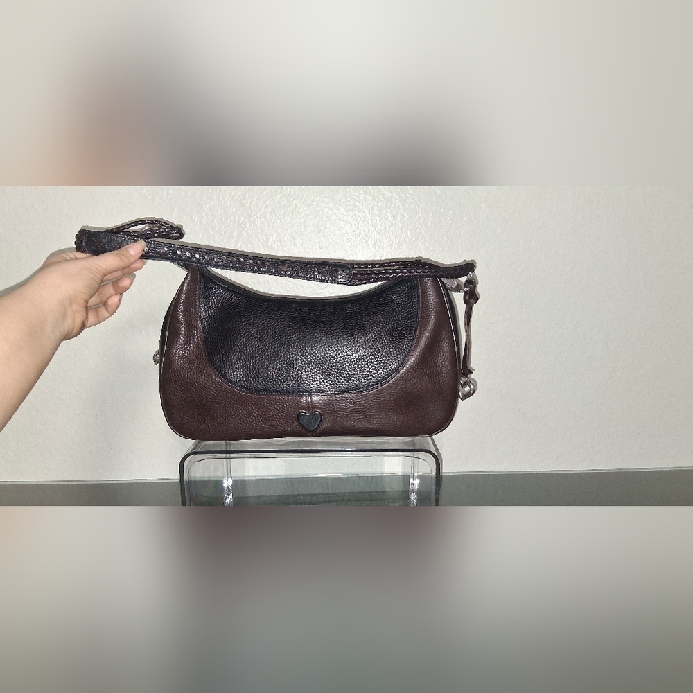 Brighton Elegant Black and Brown Leather Women's Bag Classic Hanging Charm - Picture 5 of 16